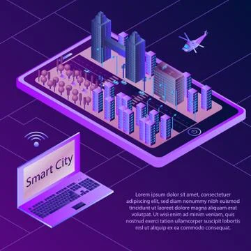 Isometric Concept of Smart City. Wireless Connected Devices. Isometric Illust Stock Illustration