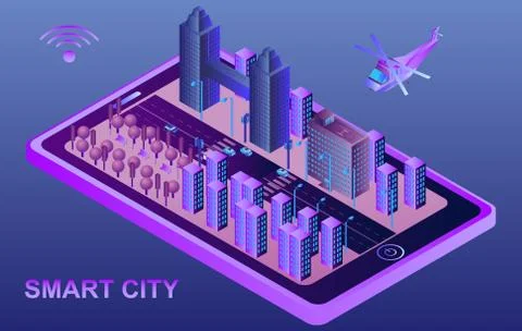 Isometric Concept of Smart City. Wireless Connected Devices. Isometric Illust Stock Illustration