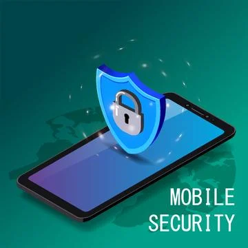 Isometric concept smartphone global cyber security Stock Illustration