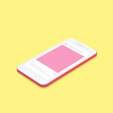 Isometric concept smartphone with social network application background. Stock Illustration