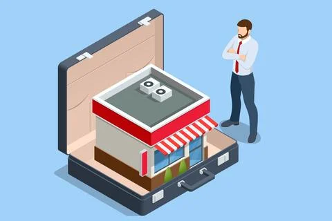 Isometric concept of Starting and developing a new start-up or local business Illustrazione stock