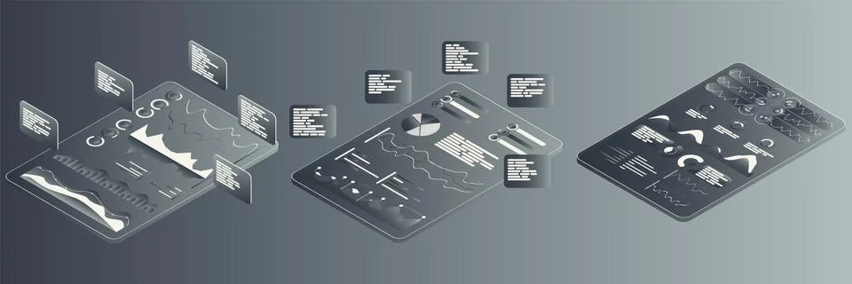 Isometric concept of statistics data, analytics, information, technology Stock Illustration
