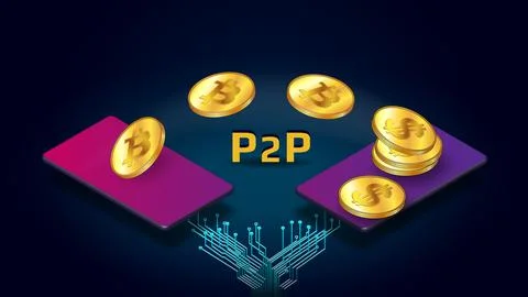 Isometric concept of transferring and converting bitcoin BTC to dollars USD P2P Illustrazione stock