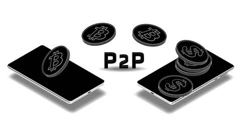 Isometric concept of transferring and converting bitcoin BTC to dollars US... Stock-Fotos