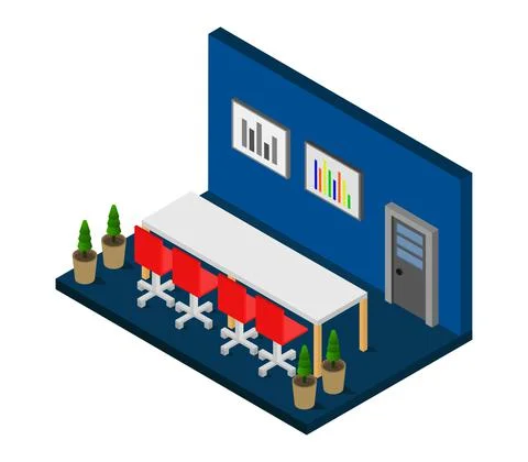 Isometric conference room in vector on white background Stock Illustration
