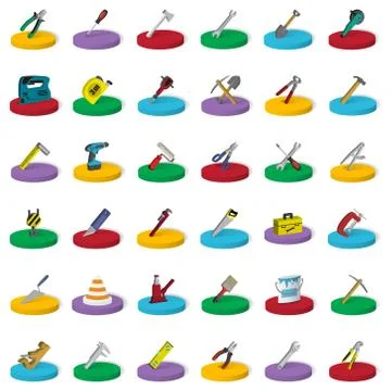 Isometric construction icons set. Mechanics tools collection in isometry. Stock Illustration