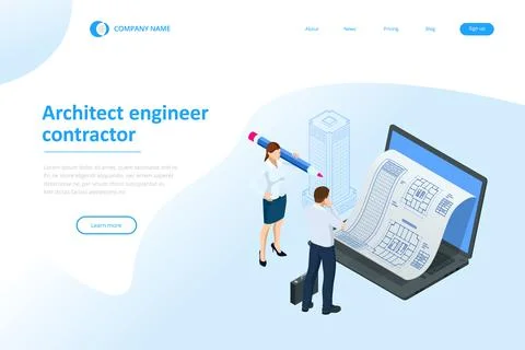 Isometric Construction Project Management, Architectural Project Planning Stock Illustration