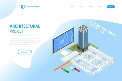 Isometric Construction Project Management, Architectural Project Planning Stock Illustration
