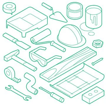 Isometric Construction Tools Set Stock Illustration