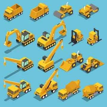 Isometric construction transport icon set Stock Illustration