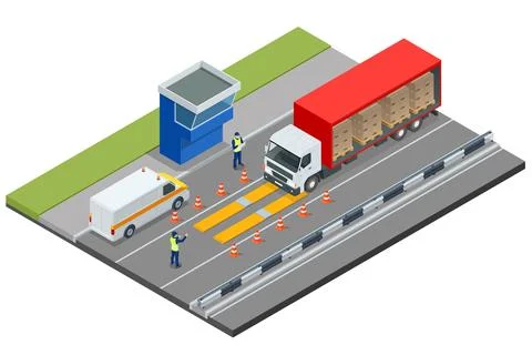 Isometric Container car on the weighing scale Cargo transport, Truck trailer Stock Illustration