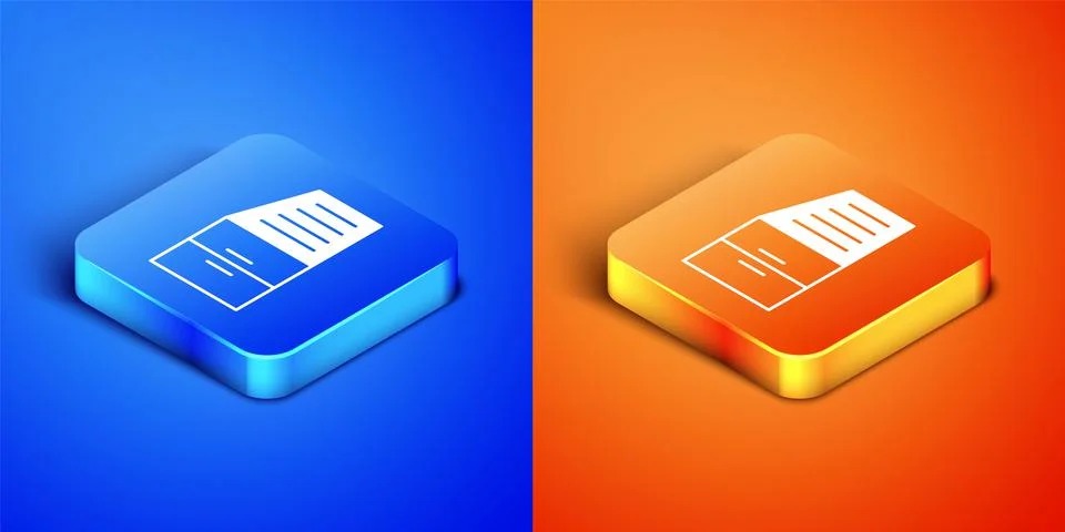 Isometric Container icon isolated on blue and orange background. Crane lifts a Stock Illustration