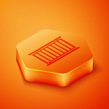 Isometric Container icon isolated on orange background. Crane lifts a container Stock Illustration