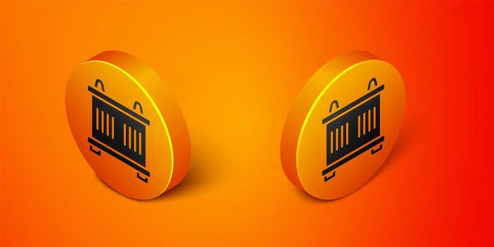Isometric Container icon isolated on orange background. Crane lifts a contain Illustrazione stock