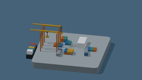 Isometric container port terminal rotating diorama seamless loop Stock Footage 340077317