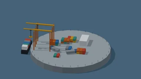Isometric container port terminal rotating diorama seamless loop Stock-Footage 340077332