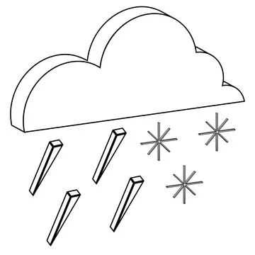 Isometric contour icon cloud rain with snow Stock Illustration