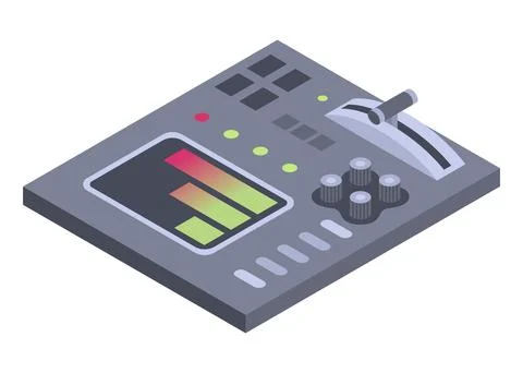 Isometric control panel spaceship with slider, controllers, buttons. 3d Stock Illustration