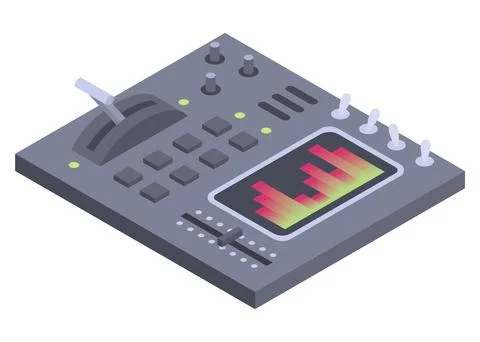 Isometric control panel spaceship with slider, controllers, buttons. 3d Illustrazione stock