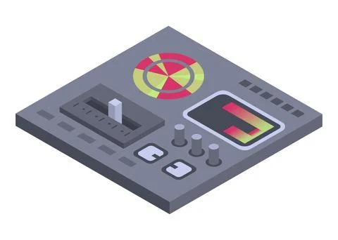 Isometric control panel spaceship with slider, controllers, buttons. 3d Illustrazione stock