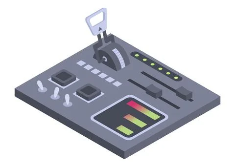 Isometric control panel spaceship with slider, controllers, buttons. 3d Stock Illustration