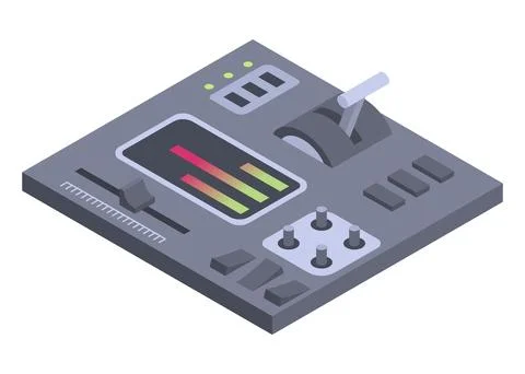 Isometric control panel spaceship with slider, controllers, buttons. 3d Stock Illustration