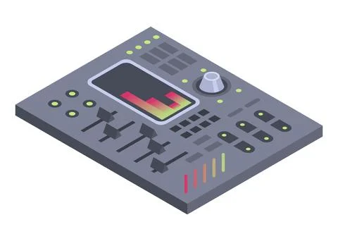 Isometric control panel spaceship with slider, controllers, buttons. 3d Stock Illustration