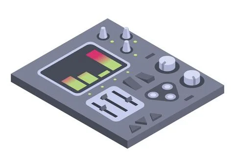 Isometric control panel spaceship with slider, controllers, buttons. 3d Illustrazione stock
