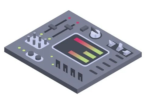 Isometric control panel spaceship with slider, controllers, buttons. 3d Stock Illustration