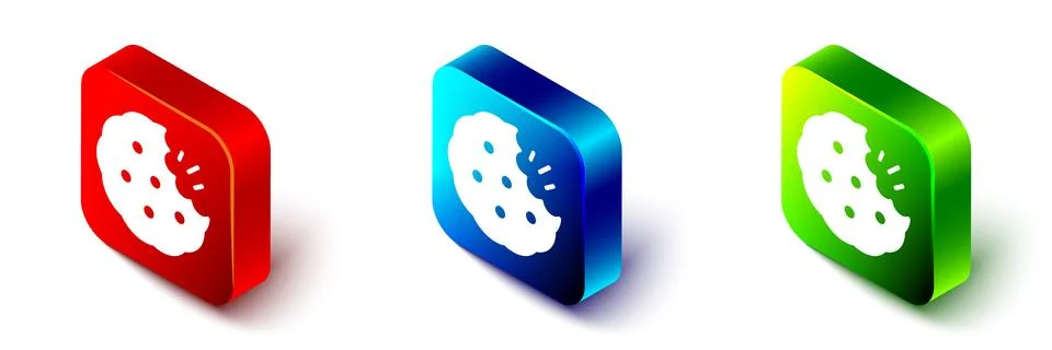Isometric Cookie or biscuit with chocolate icon isolated on white backgroun.. Stock Illustration