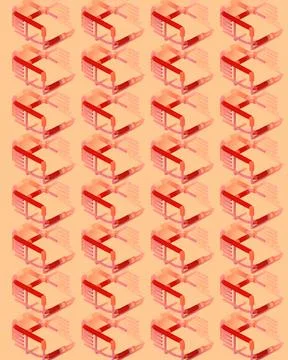 Isometric Coral Pattern 3D Grid on Peach Background for Branding and Packagin Stock Illustration