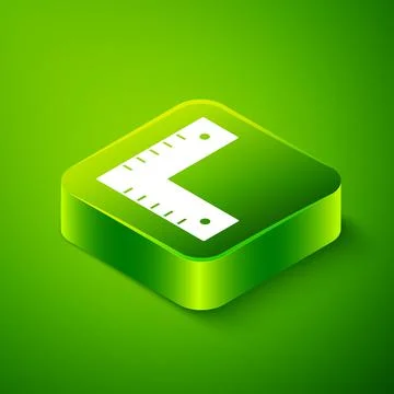 Isometric Corner ruler icon isolated on green background. Setsquare, angle ruler Stock Illustration