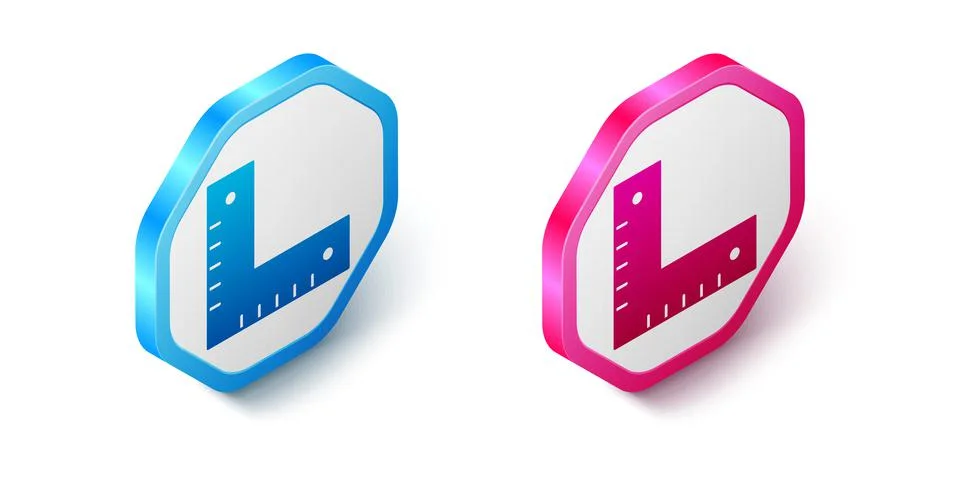 Isometric Corner ruler icon isolated on white background. Setsquare, angle ruler Illustrazione stock