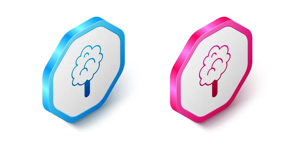 Isometric Cotton candy icon isolated on white background. Hexagon button. V.. Stock Illustration