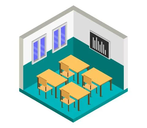 Isometric course room in vector on white background Stockillustratie