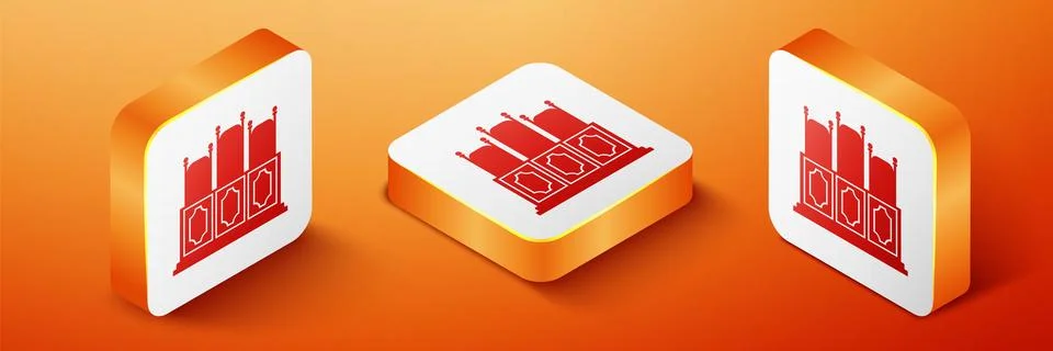 Isometric Court's room with table icon isolated on orange background. Chairs Stock Illustration