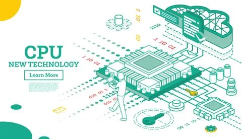 Isometric Cpu. Computer Technology. Big Data Processing. Illustrazione stock