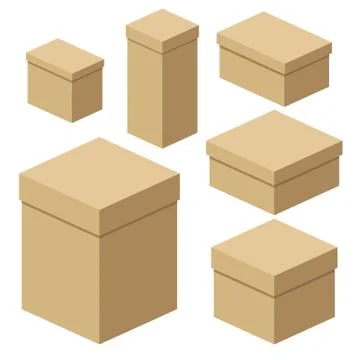 Isometric craft boxes of different sizes for packaging, gifts, transportation Stock-Illustration