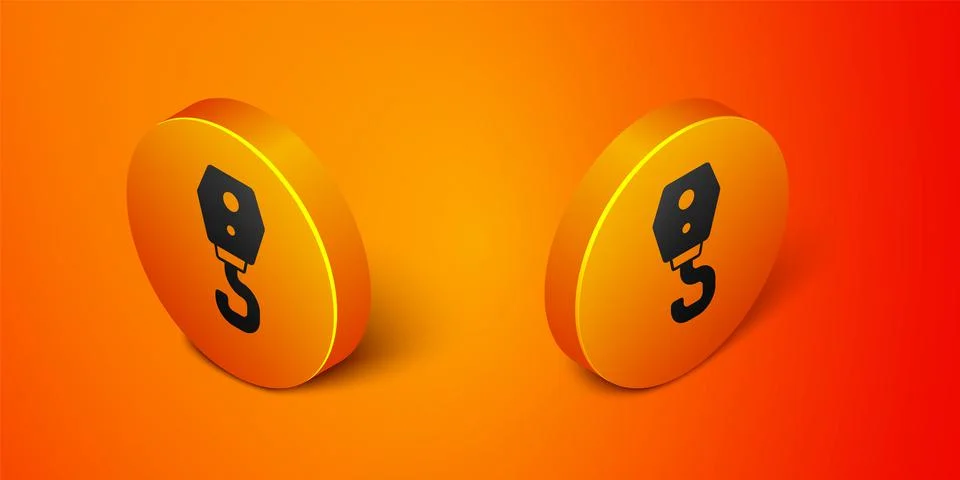 Isometric Crane hook icon isolated on orange background. Industrial hook icon Illustrazione stock