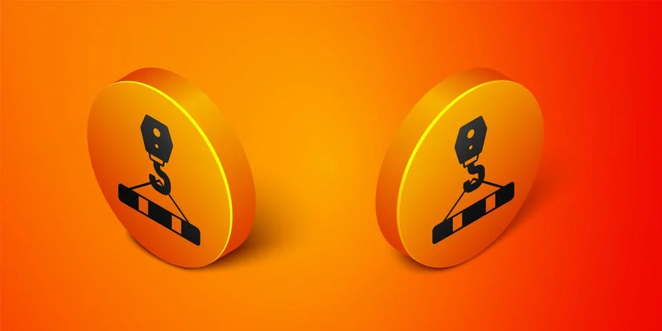 Isometric Crane hook icon isolated on orange background. Industrial hook icon Illustrazione stock