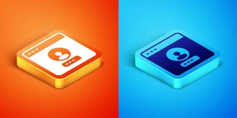 Isometric Create account screen icon isolated on orange and blue background 스톡 일러스트