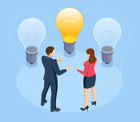 Isometric creative idea and innovation concept. Analytical thinking for Illustrazione stock