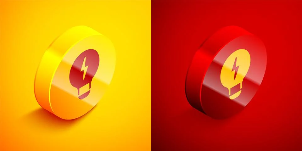 Isometric Creative lamp light idea icon isolated on orange and red background Stock Illustration
