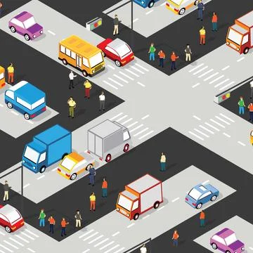 Isometric Crossroads intersection of streets of highways with traffic Ilustração Stock