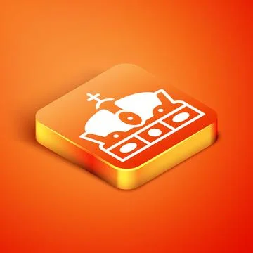 Isometric Crown of spain icon isolated on orange background.  Vector Stock Illustration