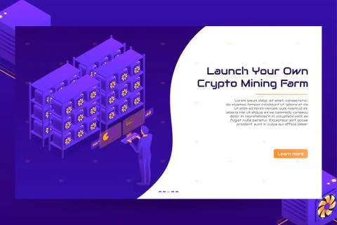 Isometric crypto mining concept banner Illustrazione stock