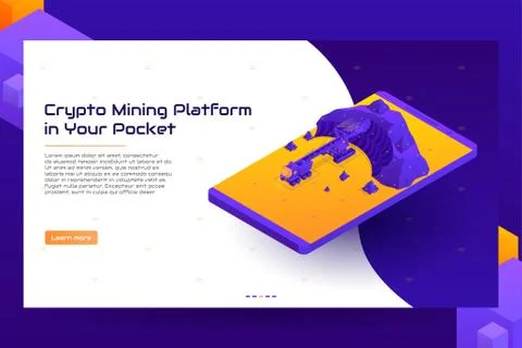 Isometric crypto mining concept banner Stockillustratie