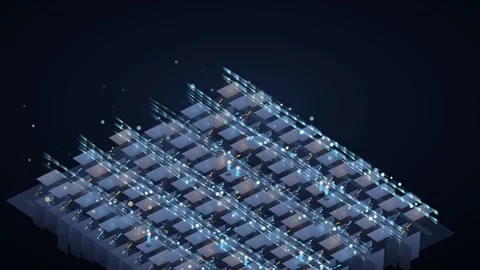 Isometric Crypto Mining Farm Loop - Blockchain Data Grid Backdrop Stock Footage 341869291