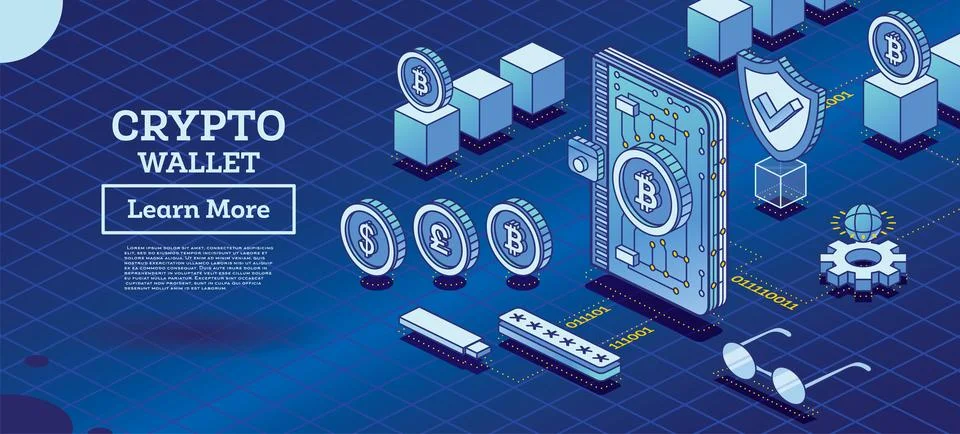 Isometric Crypto Wallet Connected to Blockchain. Cryptocurrency Industry. O.. Stock Illustration