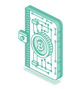 Isometric Crypto Wallet with Cryptocurrency. Outline Detailed Icon for Cryp.. Stock Illustration